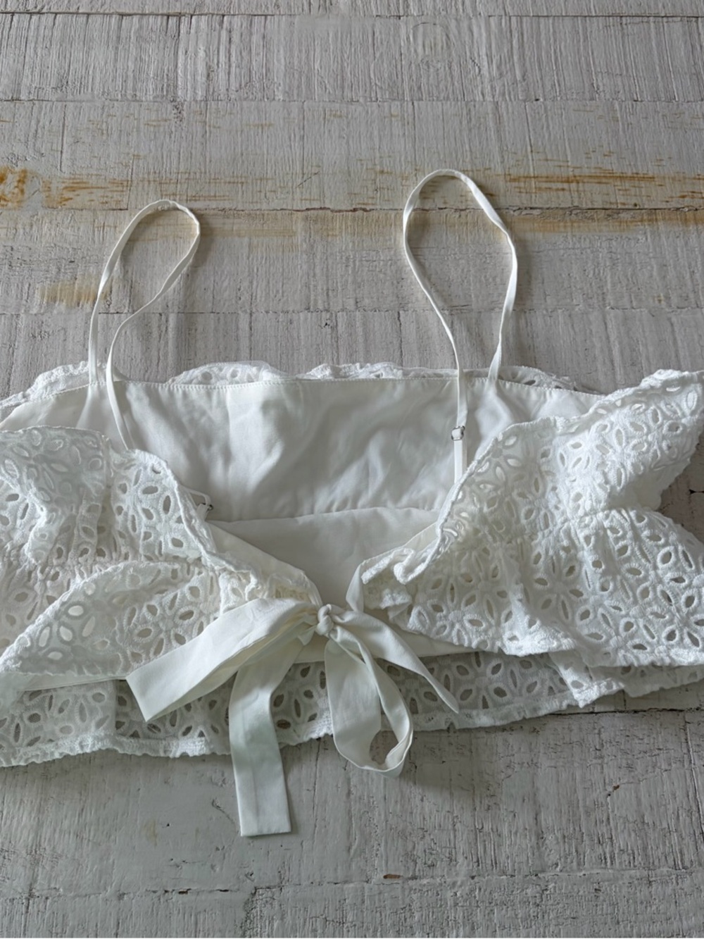 Hello Molly size 8 L.A. On My Mind White Eyelet Ruffle Crop Top Tie Back - Picture 12 of 13